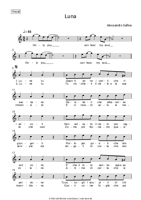 Noten Alessandro Safina - Luna - Gesang