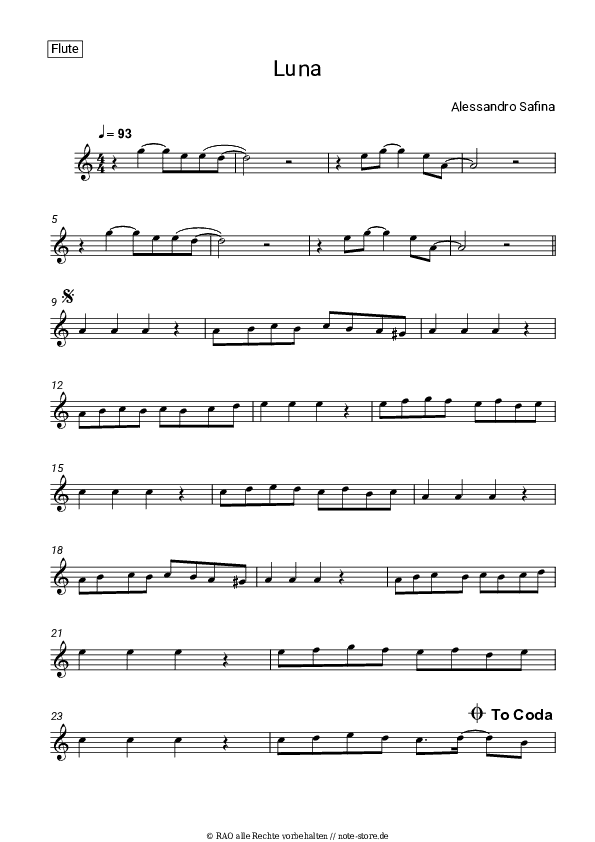 Noten Alessandro Safina - Luna - Flöte