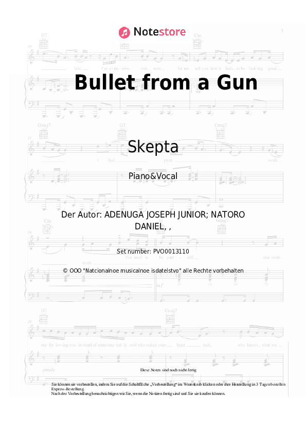 Noten mit Gesang Skepta - Bullet from a Gun - Klavier&Gesang
