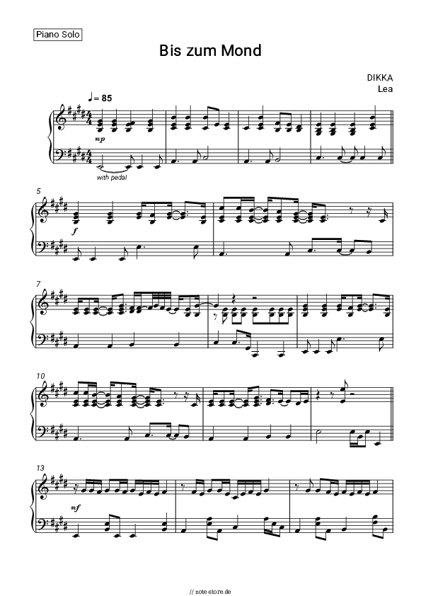 Noten DIKKA, LEA - Bis zum Mond - Klavier.Solo