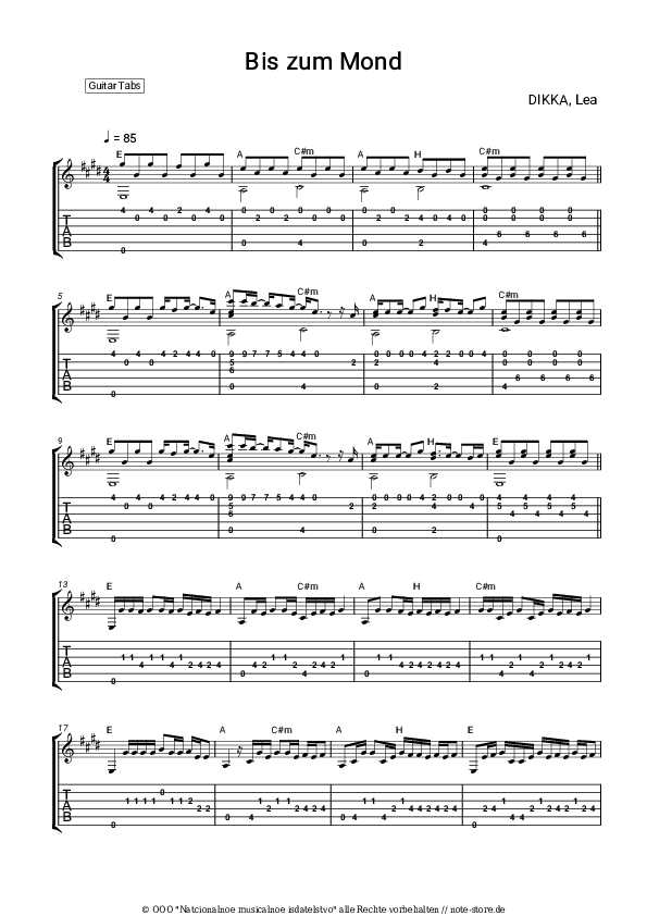 Tabs DIKKA, LEA - Bis zum Mond - Gitarre.Tabs