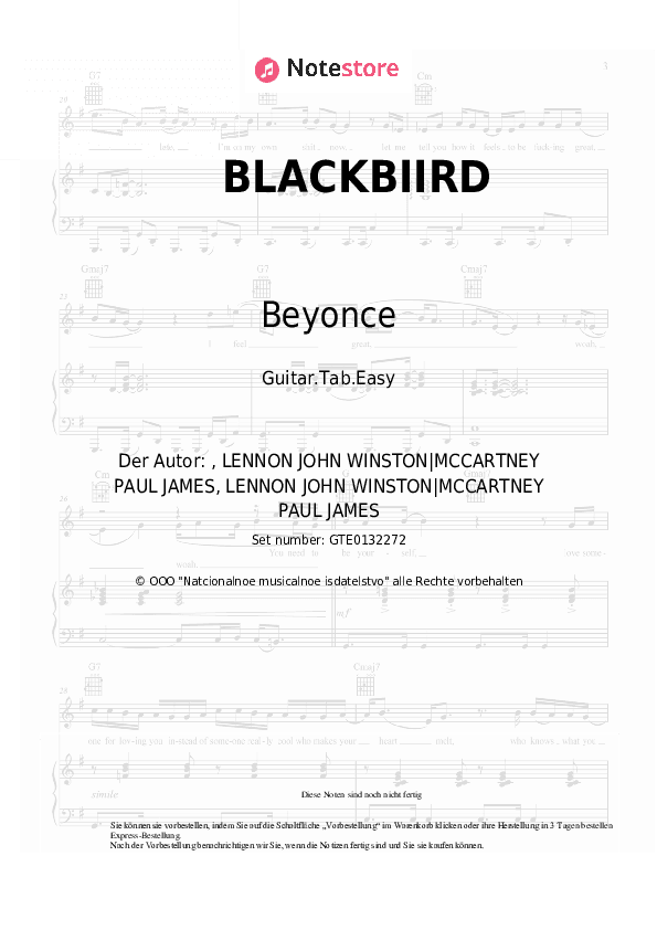 Einfache Tabs Beyonce, Tanner Adell, Brittney Spencer, Tiera Kennedy, Reyna Roberts - BLACKBIRD - Gitarre.Tabs.Easy