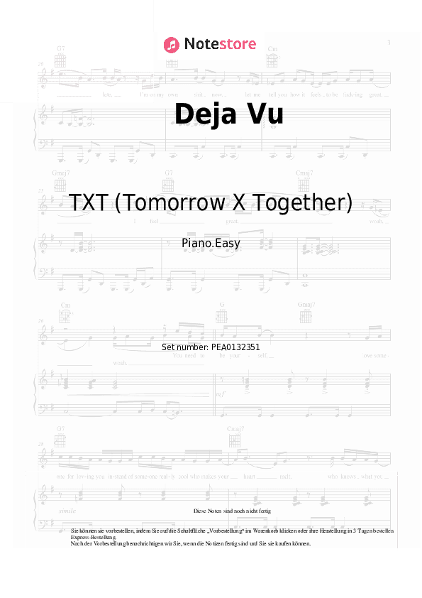 Einfache Noten TXT (Tomorrow X Together) - Deja Vu - Klavier.Einfach