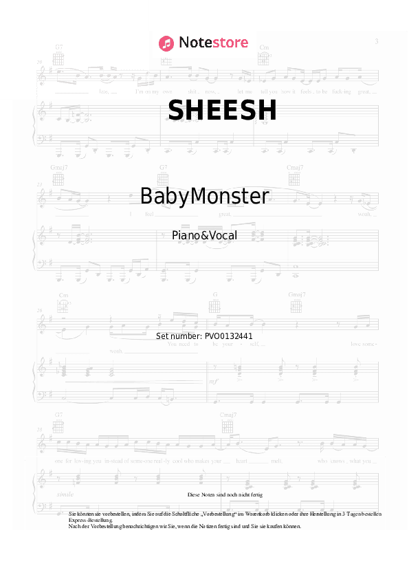 Noten mit Gesang BabyMonster - SHEESH - Klavier&Gesang
