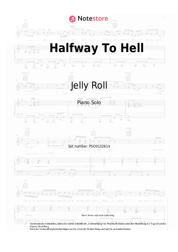Noten Jelly Roll - Halfway To Hell - Klavier.Solo