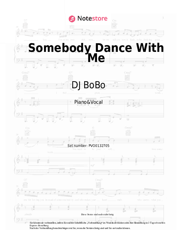 Noten mit Gesang DJ BoBo - Somebody Dance With Me - Klavier&Gesang