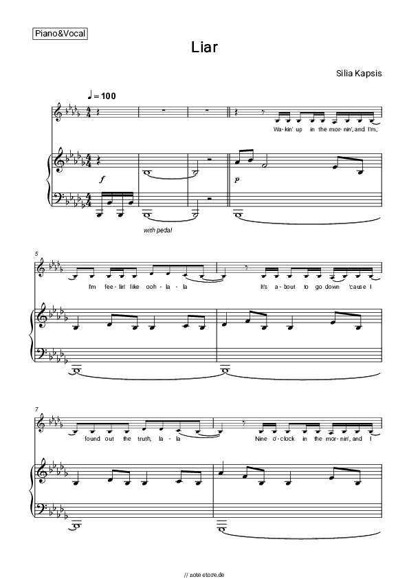 Noten mit Gesang Silia Kapsis - Liar - Klavier&Gesang