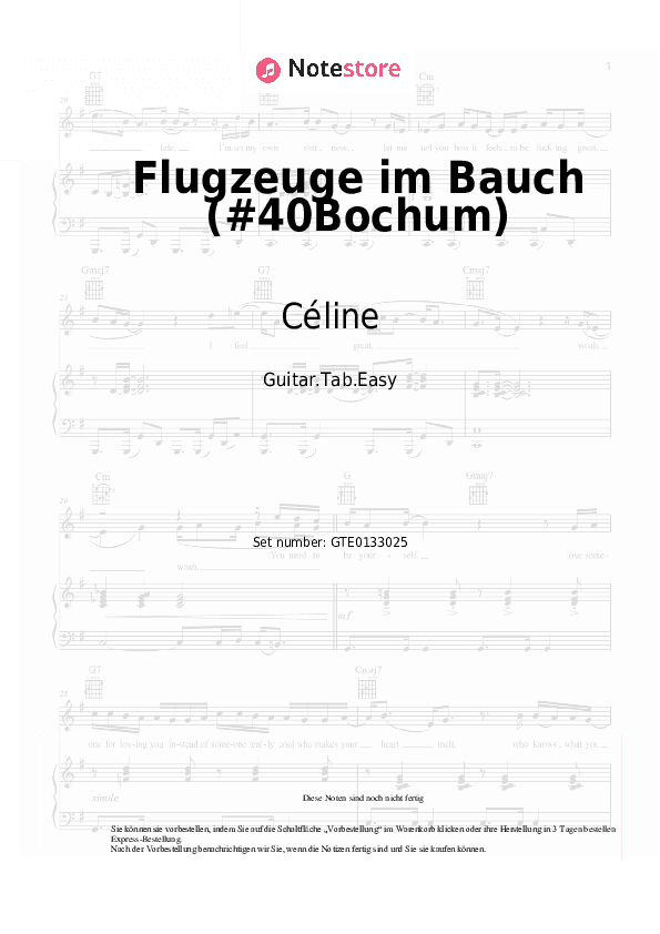 Einfache Tabs Céline, Herbert Grönemeyer - Flugzeuge im Bauch (#40Bochum) - Gitarre.Tabs.Easy