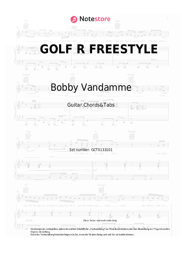 Akkorde Bobby Vandamme - GOLF R FREESTYLE - Gitarren.Akkorde&Tabas