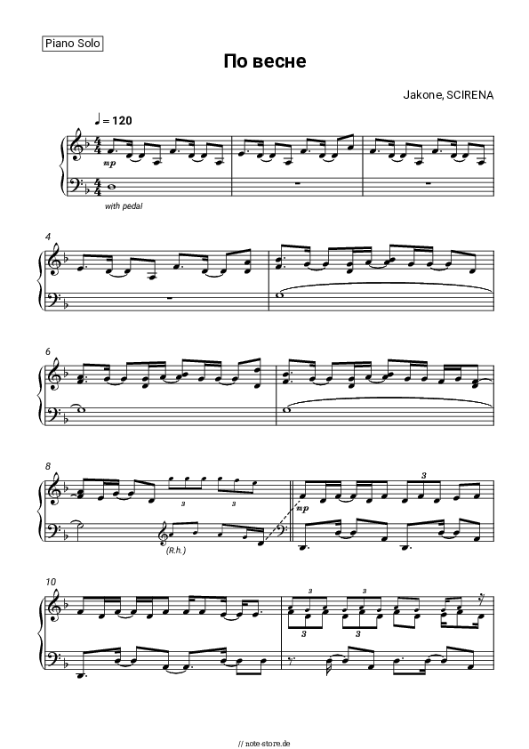 Noten Jakone, SCIRENA - По весне - Klavier.Solo