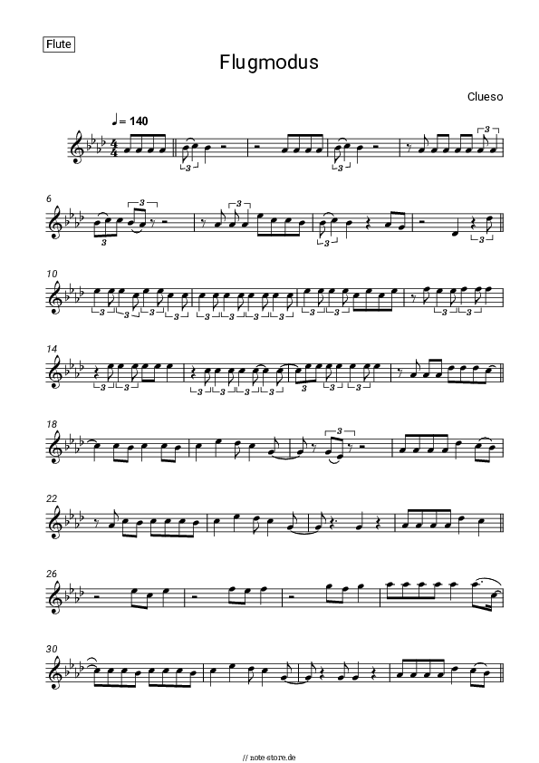 Noten Clueso - Flugmodus - Flöte