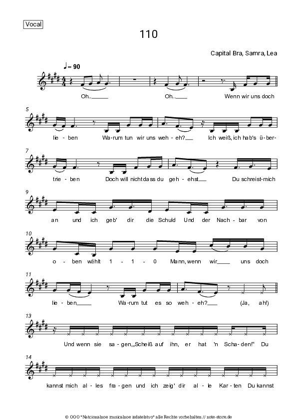 Noten Capital Bra, Samra, LEA - 110 - Gesang