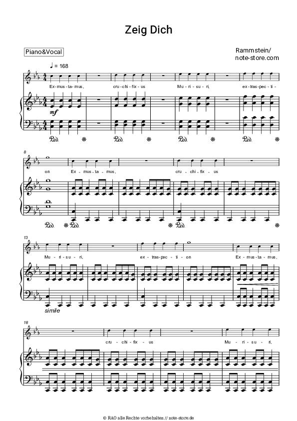 Noten mit Gesang Rammstein - Zeig Dich - Klavier&Gesang