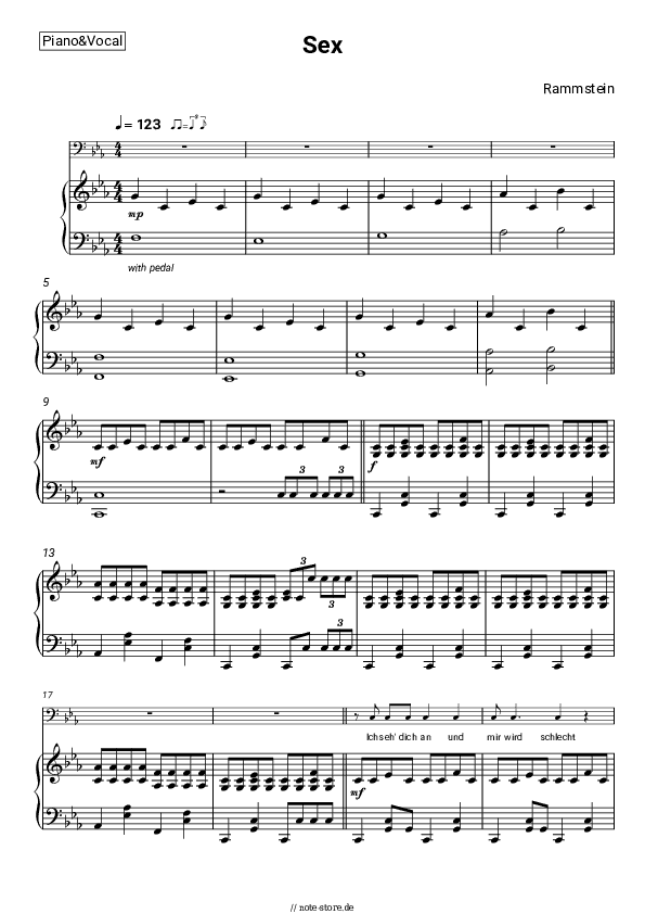 Noten mit Gesang Rammstein - SEX - Klavier&Gesang