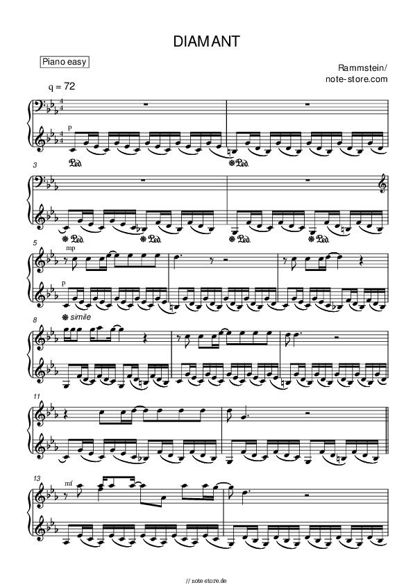 Einfache Noten Rammstein - DIAMANT - Klavier.Einfach
