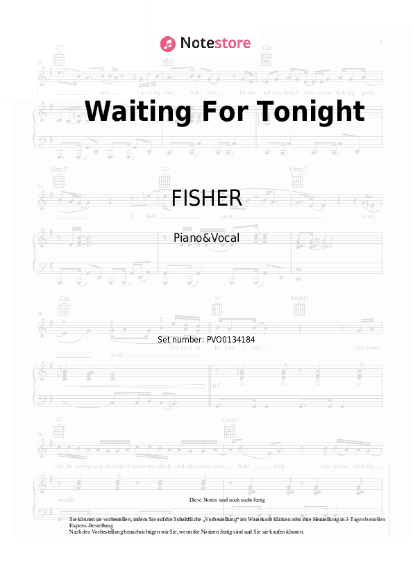 Noten mit Gesang FISHER, Jennifer Lopez - Waiting For Tonight - Klavier&Gesang