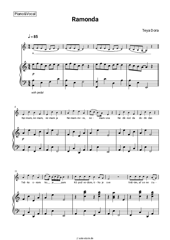 Noten mit Gesang Teya Dora - Ramonda - Klavier&Gesang