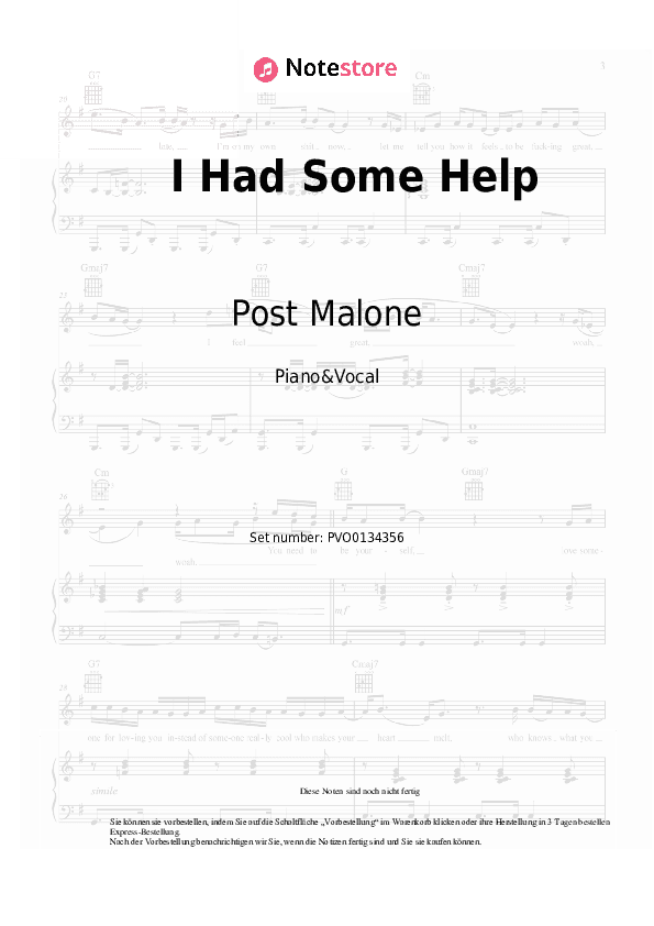 Noten mit Gesang Post Malone, Morgan Wallen - I Had Some Help - Klavier&Gesang