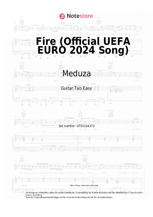 Einfache Tabs Meduza, OneRepublic, Leony - Fire (Official UEFA EURO 2024 Song) - Gitarre.Tabs.Easy