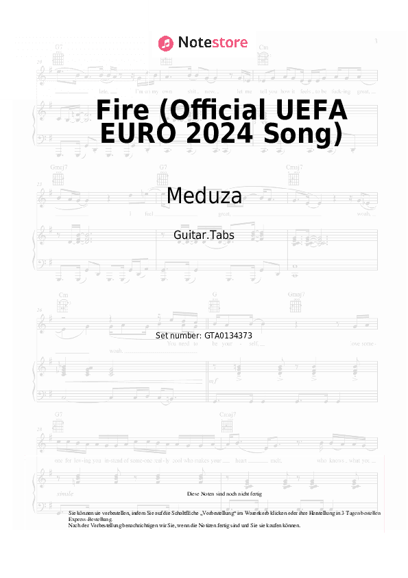 Tabs Meduza, OneRepublic, Leony - Fire (Official UEFA EURO 2024 Song) - Gitarre.Tabs