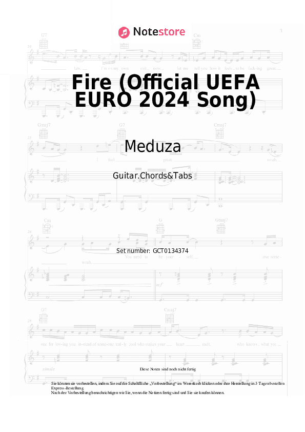 Akkorde Meduza, OneRepublic, Leony - Fire (Official UEFA EURO 2024 Song) - Gitarren.Akkorde&Tabas
