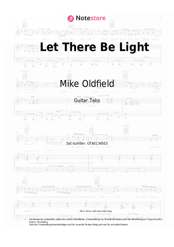 Tabs Mike Oldfield - Let There Be Light - Gitarre.Tabs