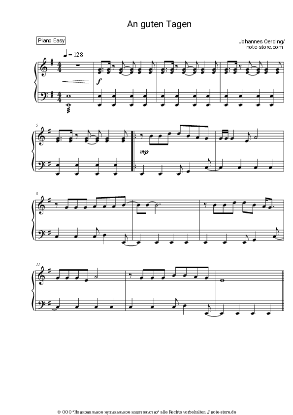 Einfache Noten Johannes Oerding - An guten Tagen - Klavier.Einfach