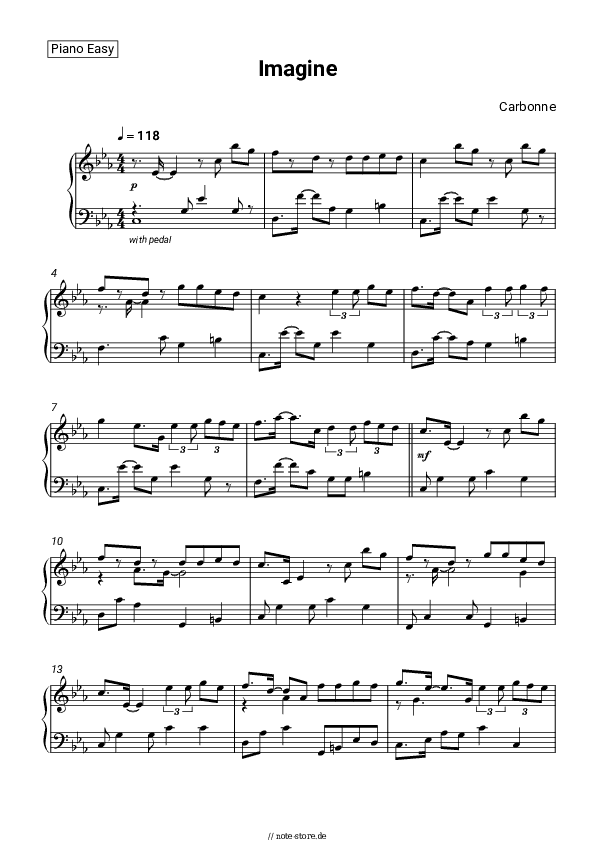 Einfache Noten Carbonne - Imagine - Klavier.Einfach