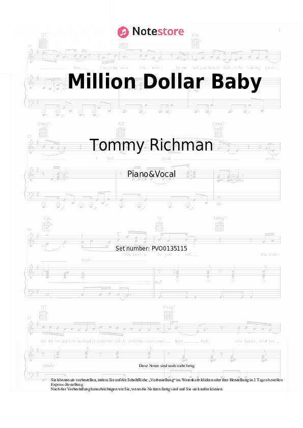 Noten mit Gesang Tommy Richman - Million Dollar Baby - Klavier&Gesang