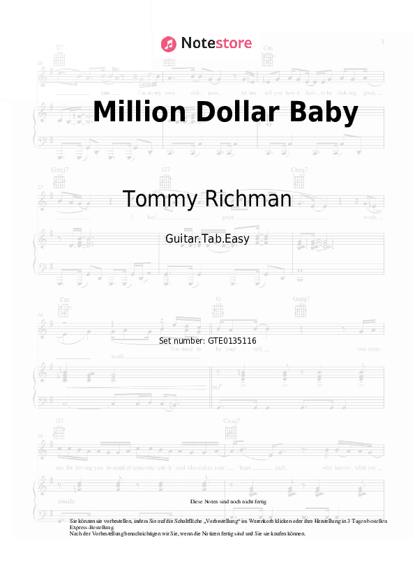 Einfache Tabs Tommy Richman - Million Dollar Baby - Gitarre.Tabs.Easy