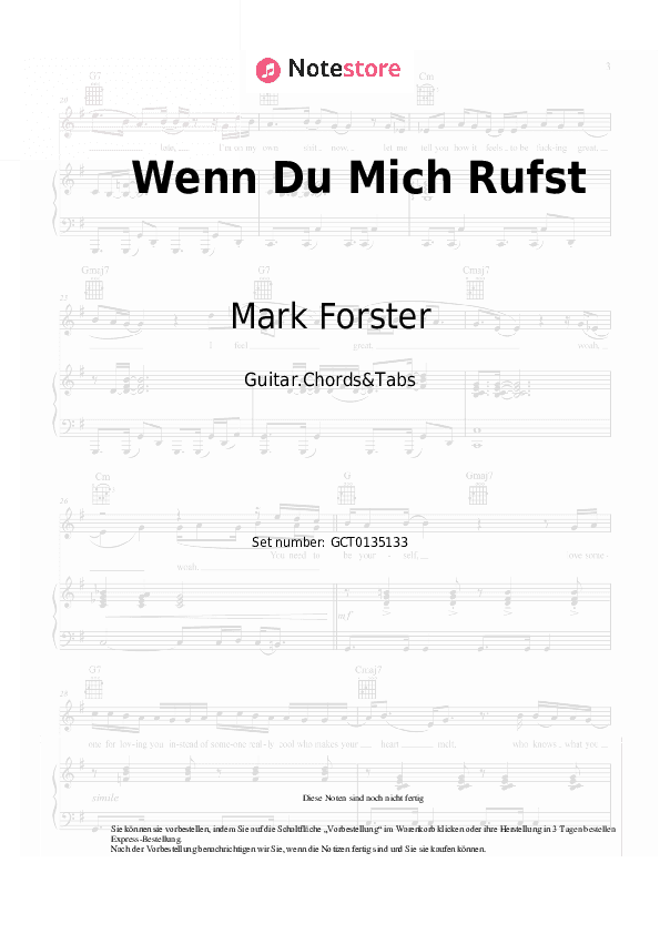 Akkorde Mark Forster - Wenn Du Mich Rufst - Gitarren.Akkorde&Tabas