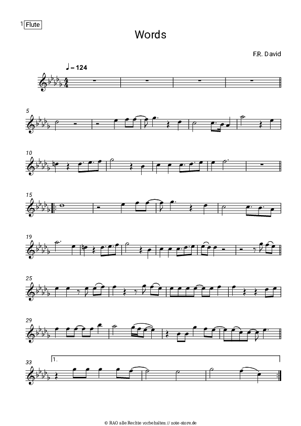 Noten F. R. David - Words - Flöte