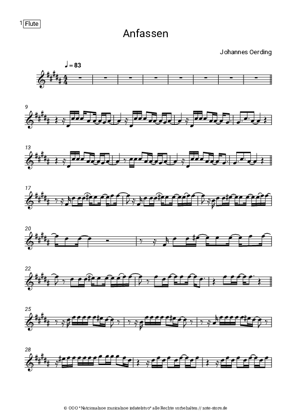 Noten Johannes Oerding - Anfassen - Flöte