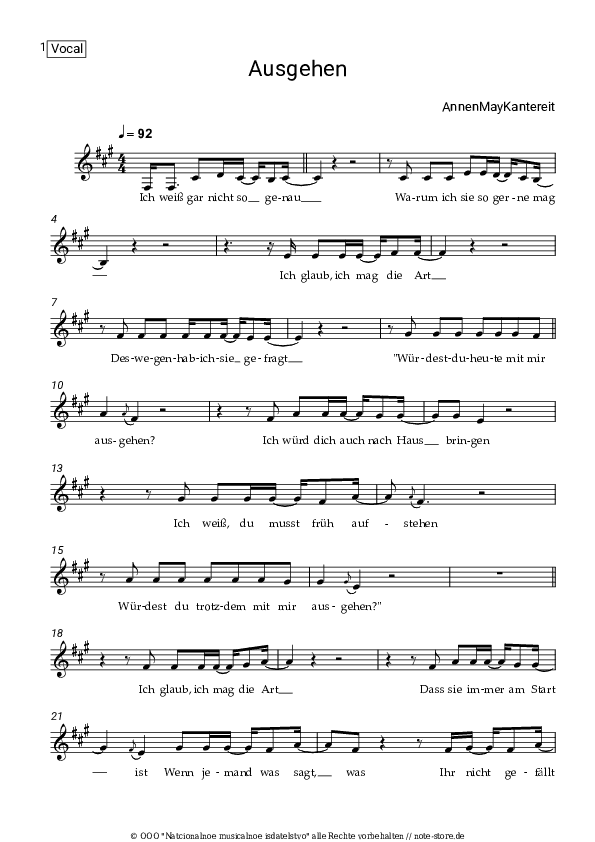 Noten AnnenMayKantereit - Ausgehen - Gesang