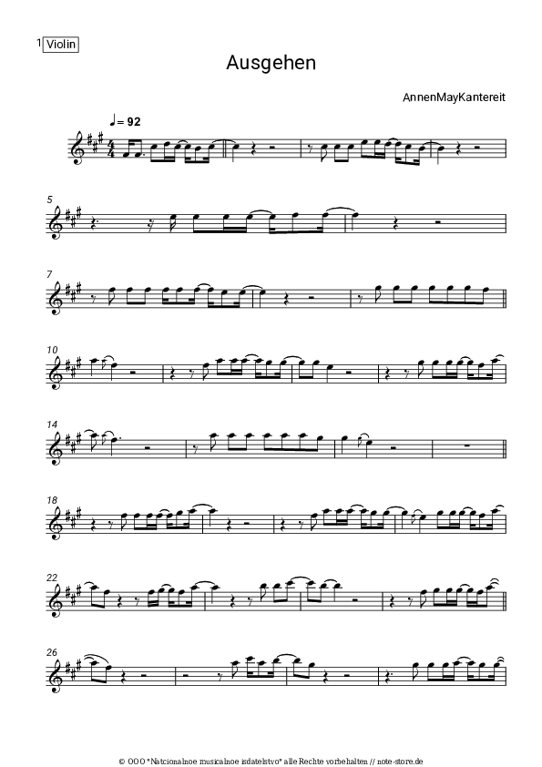 Noten AnnenMayKantereit - Ausgehen - Violine