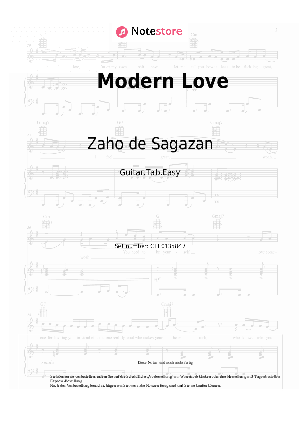 Einfache Tabs Zaho de Sagazan - Modern Love - Gitarre.Tabs.Easy