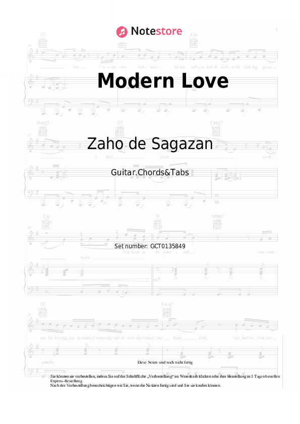 Akkorde Zaho de Sagazan - Modern Love - Gitarren.Akkorde&Tabas