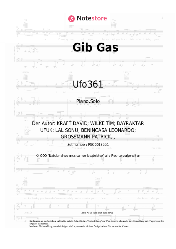 Noten Ufo361, Luciano - Gib Gas - Klavier.Solo