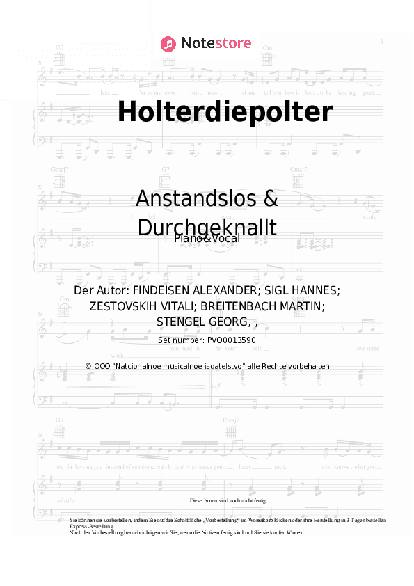 Noten mit Gesang Anstandslos & Durchgeknallt, Georg Stengel - Holterdiepolter - Klavier&Gesang