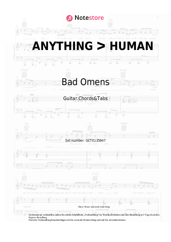 Akkorde Bad Omens, ERRA - ANYTHING ᐳ HUMAN - Gitarren.Akkorde&Tabas