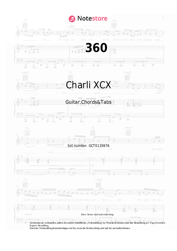 Akkorde Charli XCX - 360 - Gitarren.Akkorde&Tabas