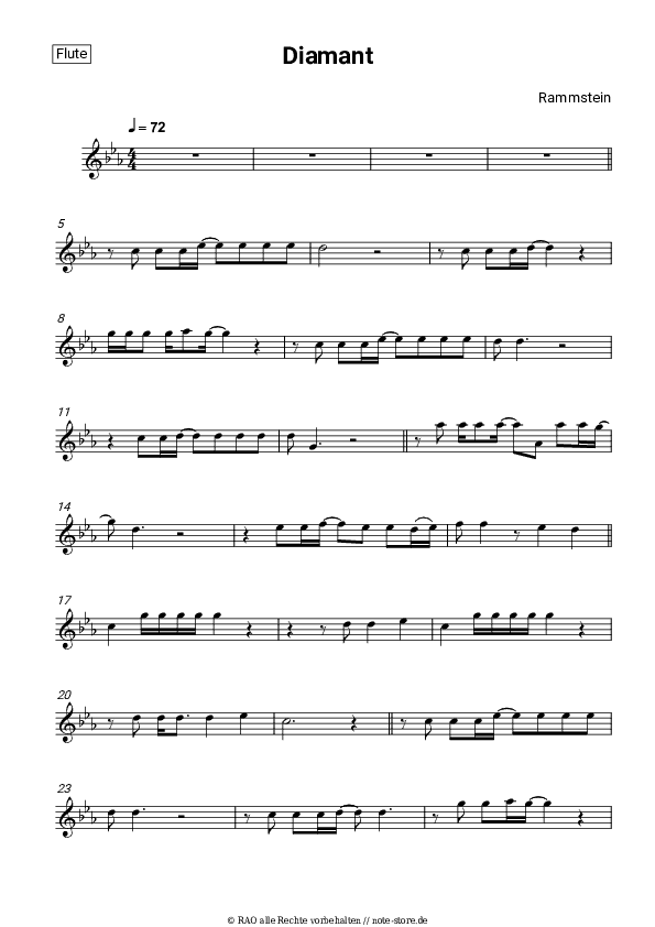 Noten Rammstein - DIAMANT - Flöte