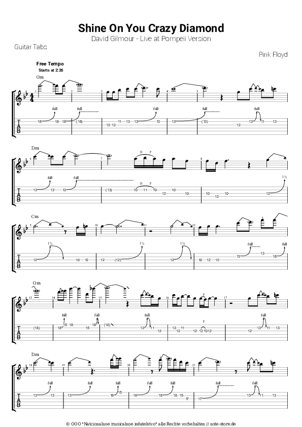 Einfache Tabs Pink Floyd - Shine On You Crazy Diamond - Gitarre.Tabs.Easy