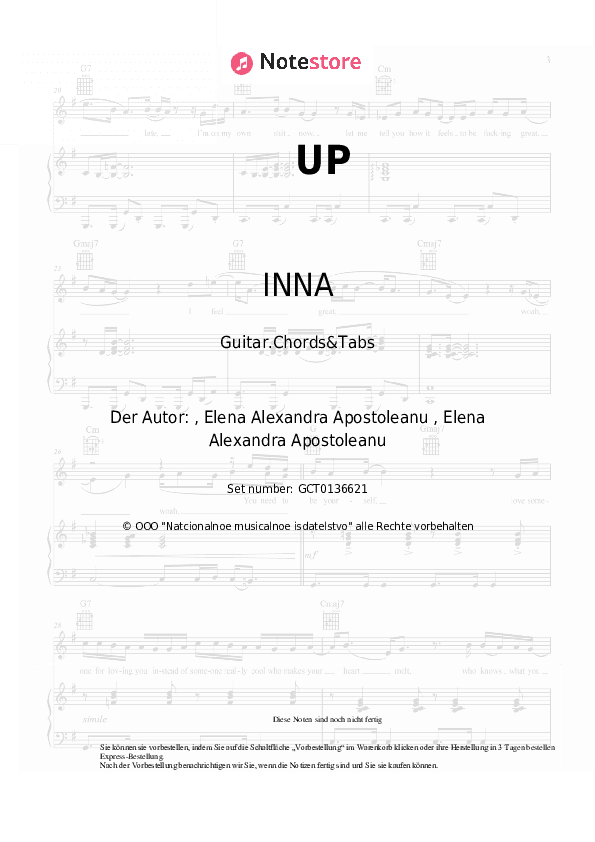 Akkorde INNA, Sean Paul - UP - Gitarren.Akkorde&Tabas