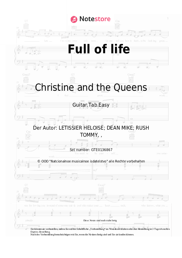 Einfache Tabs Christine and the Queens - Full of life - Gitarre.Tabs.Easy