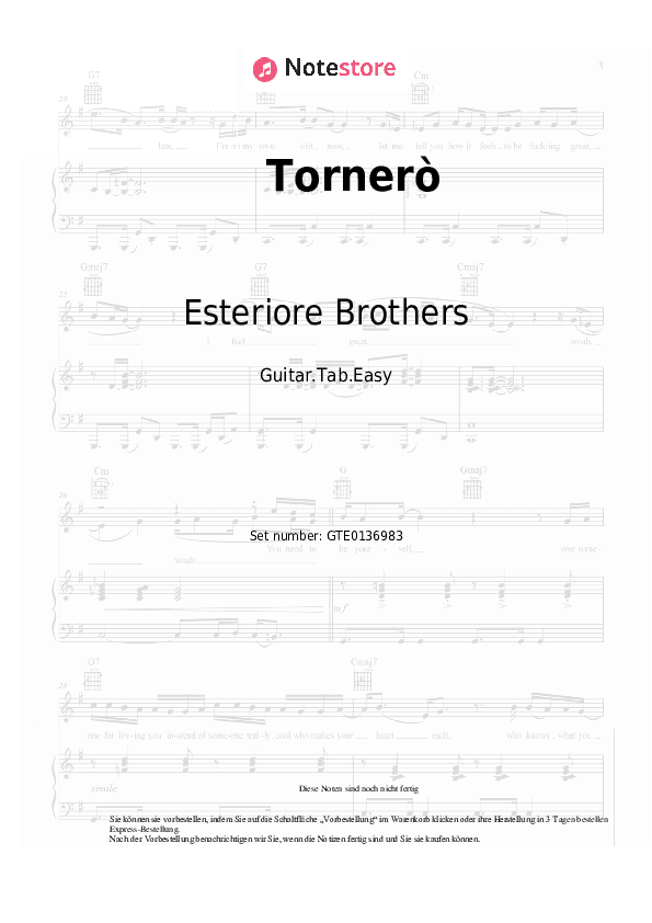 Einfache Tabs Esteriore Brothers - Tornerò - Gitarre.Tabs.Easy
