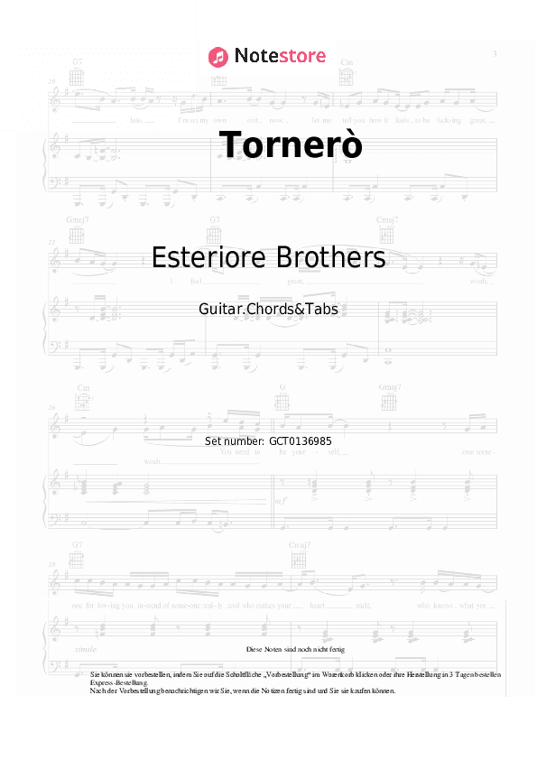 Akkorde Esteriore Brothers - Tornerò - Gitarren.Akkorde&Tabas