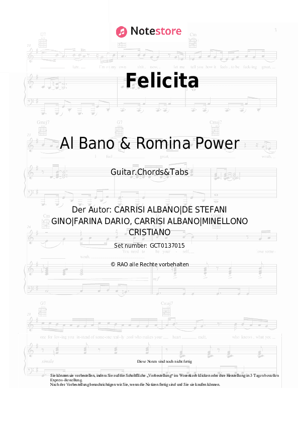 Akkorde Al Bano & Romina Power - Felicita - Gitarren.Akkorde&Tabas