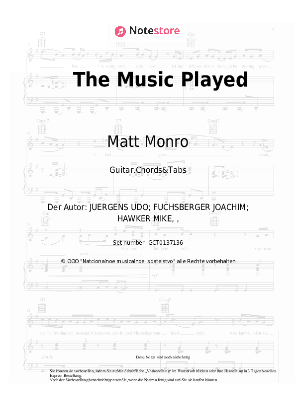 Akkorde Matt Monro - The Music Played - Gitarren.Akkorde&Tabas