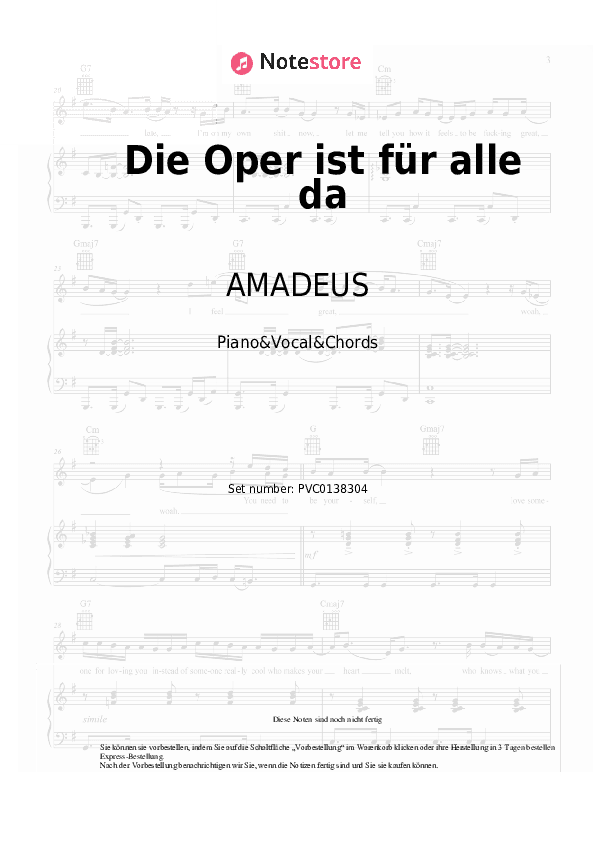 Noten und Akkorde AMADEUS - Die Oper ist für alle da - Klavier&Gesang&Akkorde